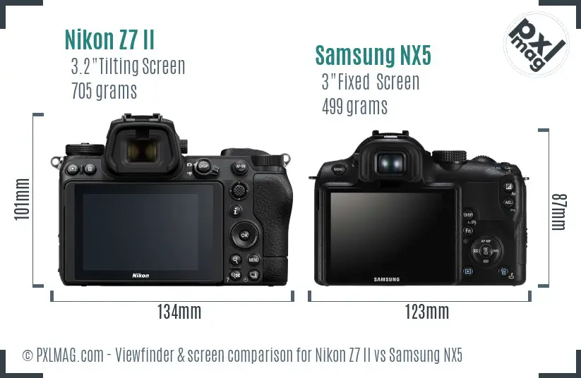 Nikon Z7 II vs Samsung NX5 Screen and Viewfinder comparison