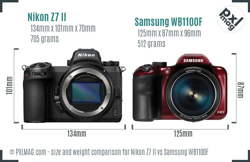 Nikon Z7 II vs Samsung WB1100F size comparison
