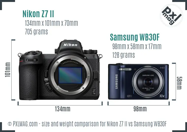 Nikon Z7 II vs Samsung WB30F size comparison