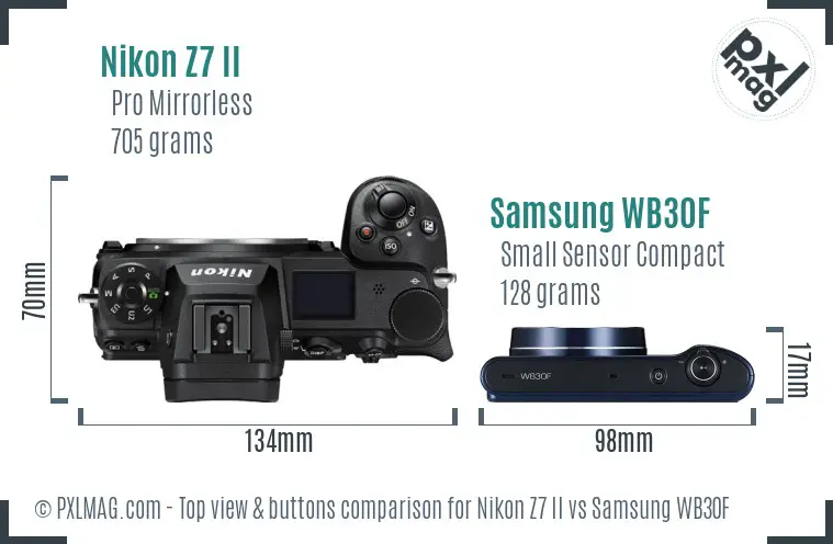 Nikon Z7 II vs Samsung WB30F top view buttons comparison