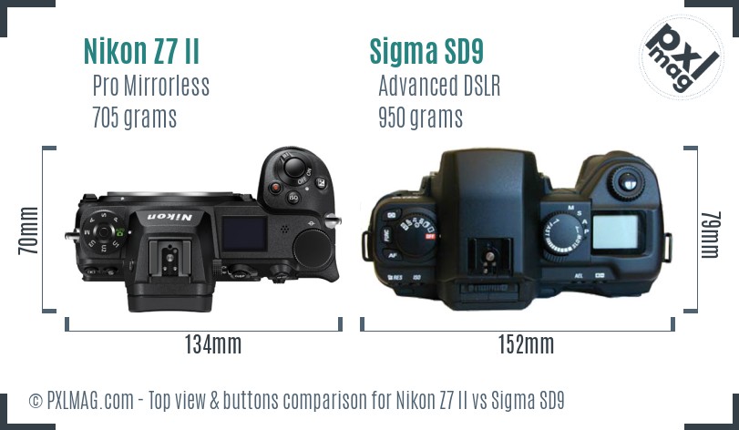 Nikon Z7 II vs Sigma SD9 top view buttons comparison