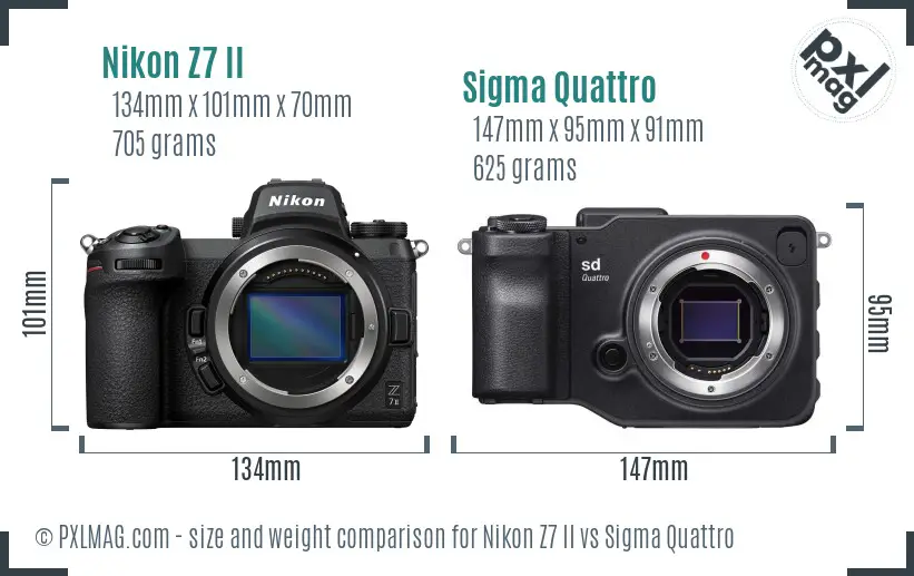 Nikon Z7 II vs Sigma Quattro size comparison