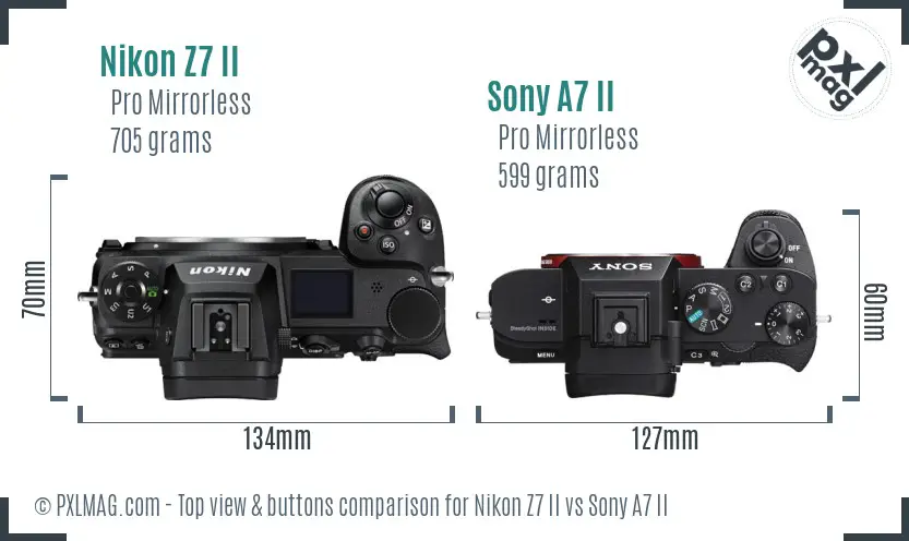 Nikon Z7 II vs Sony A7 II top view buttons comparison