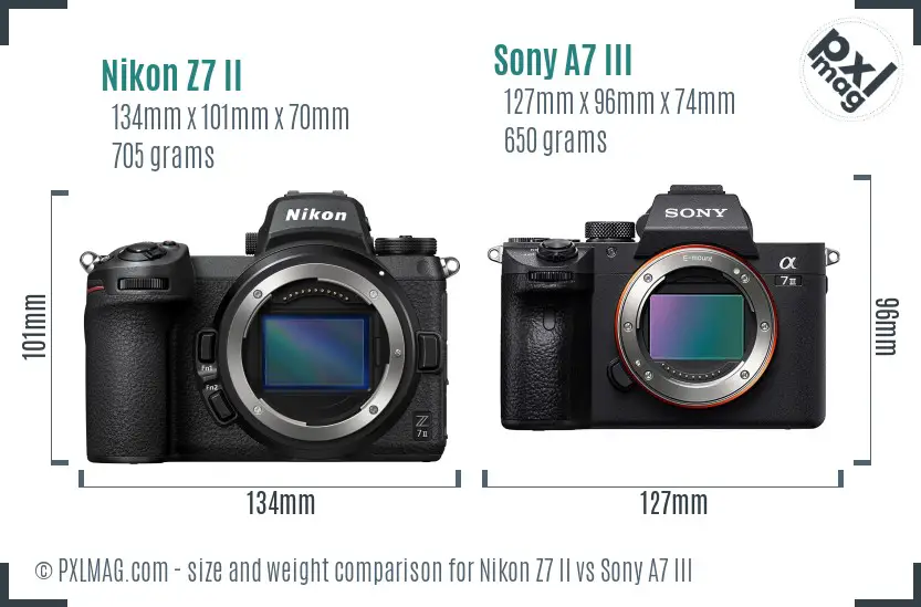 Nikon Z7 II vs Sony A7 III size comparison