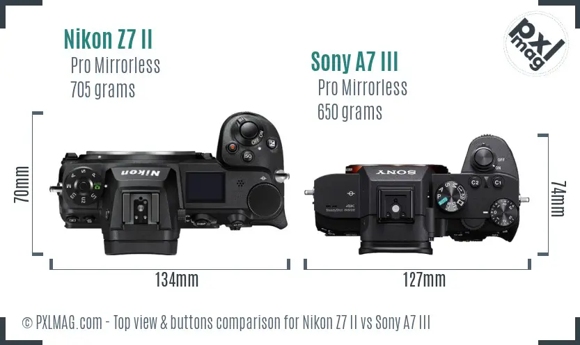 Nikon Z7 II vs Sony A7 III top view buttons comparison