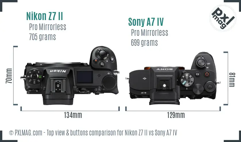 Nikon Z7 II vs Sony A7 IV top view buttons comparison
