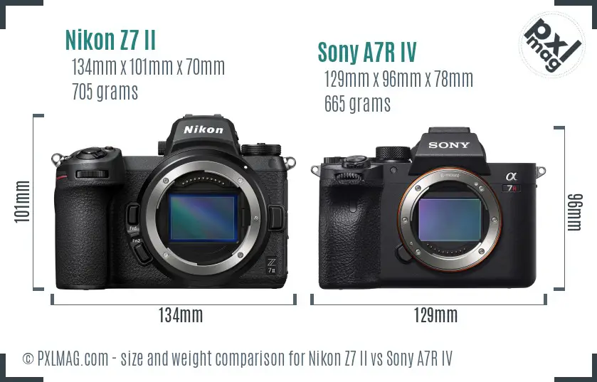 Nikon Z7 II vs Sony A7R IV size comparison