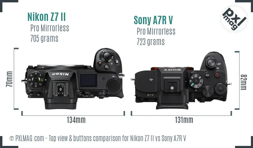 Nikon Z7 II vs Sony A7R V top view buttons comparison
