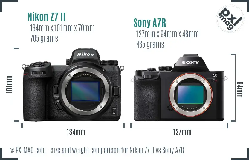 Nikon Z7 II vs Sony A7R size comparison