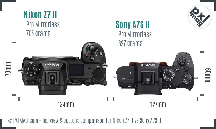 Nikon Z7 II vs Sony A7S II top view buttons comparison