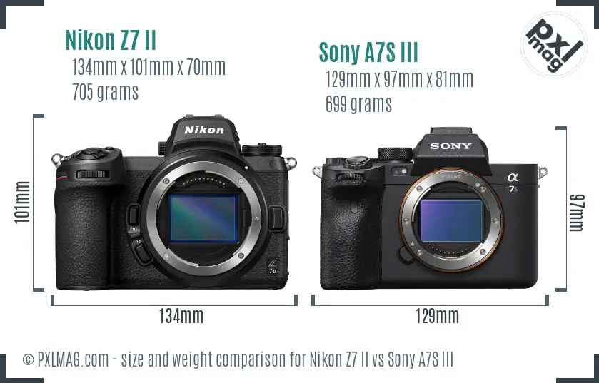 Nikon Z7 II vs Sony A7S III size comparison