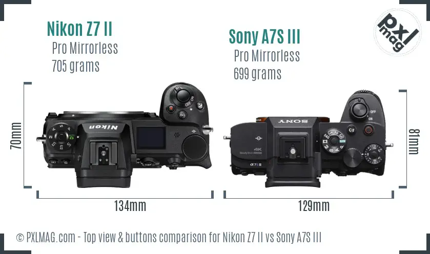Nikon Z7 II vs Sony A7S III top view buttons comparison