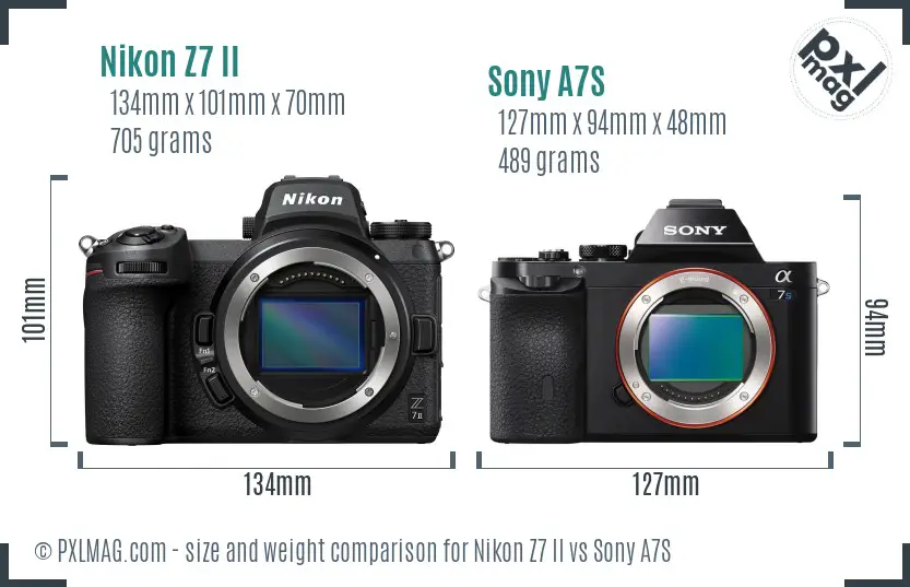 Nikon Z7 II vs Sony A7S size comparison