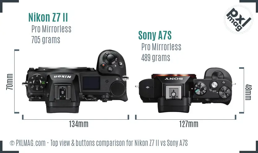 Nikon Z7 II vs Sony A7S top view buttons comparison