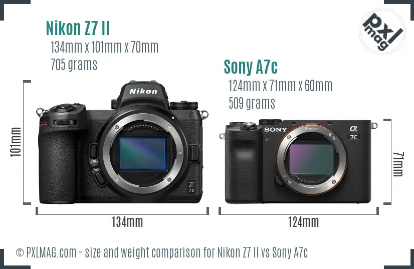 Nikon Z7 II vs Sony A7c size comparison