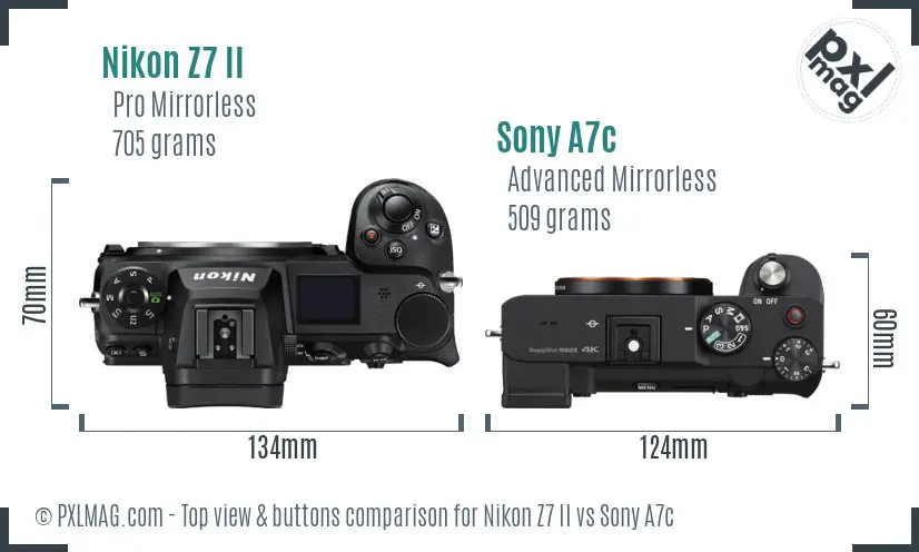 Nikon Z7 II vs Sony A7c top view buttons comparison