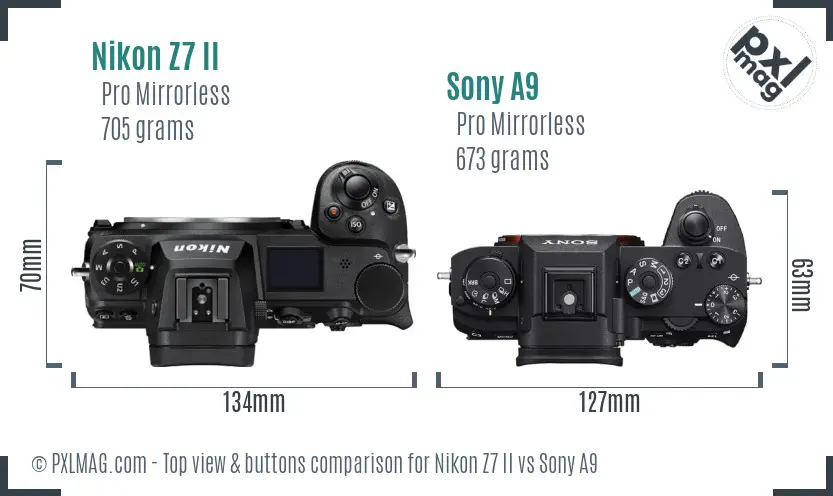 Nikon Z7 II vs Sony A9 top view buttons comparison