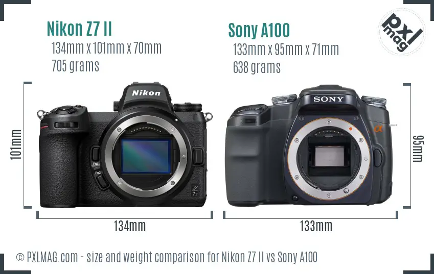 Nikon Z7 II vs Sony A100 size comparison