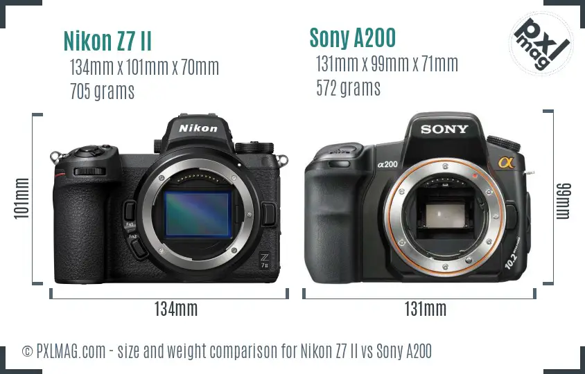 Nikon Z7 II vs Sony A200 size comparison