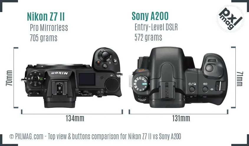 Nikon Z7 II vs Sony A200 top view buttons comparison