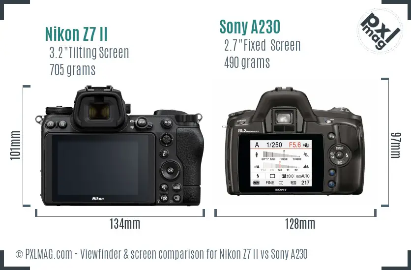 Nikon Z7 II vs Sony A230 Screen and Viewfinder comparison