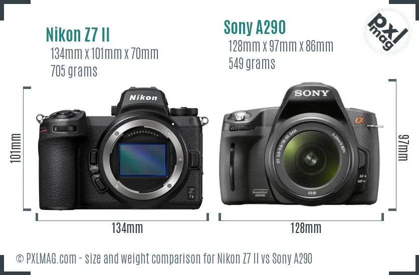 Nikon Z7 II vs Sony A290 size comparison