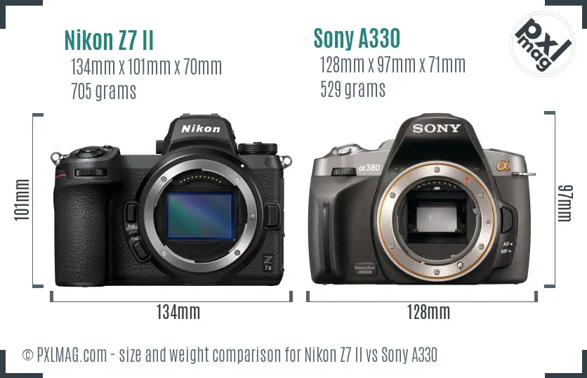 Nikon Z7 II vs Sony A330 size comparison