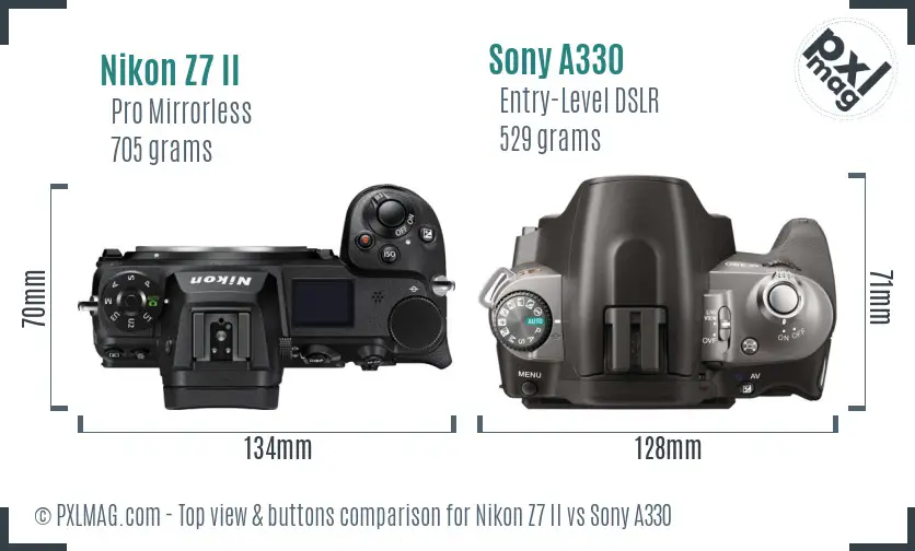Nikon Z7 II vs Sony A330 top view buttons comparison