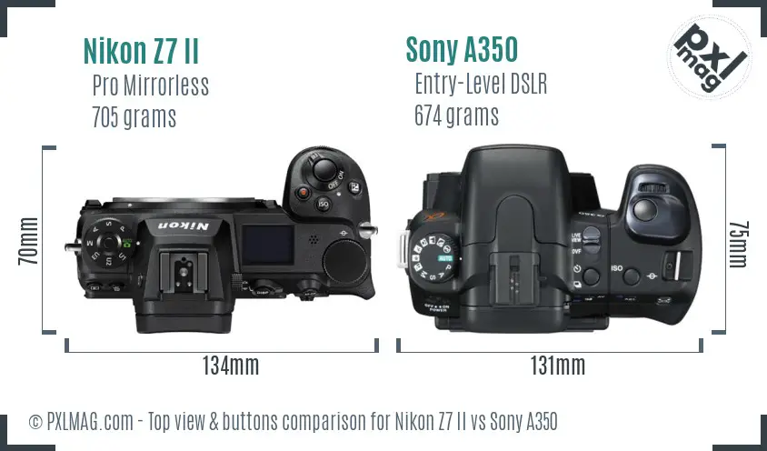 Nikon Z7 II vs Sony A350 top view buttons comparison