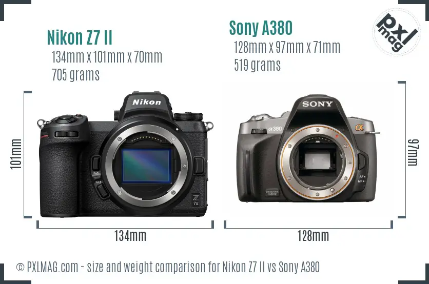 Nikon Z7 II vs Sony A380 size comparison