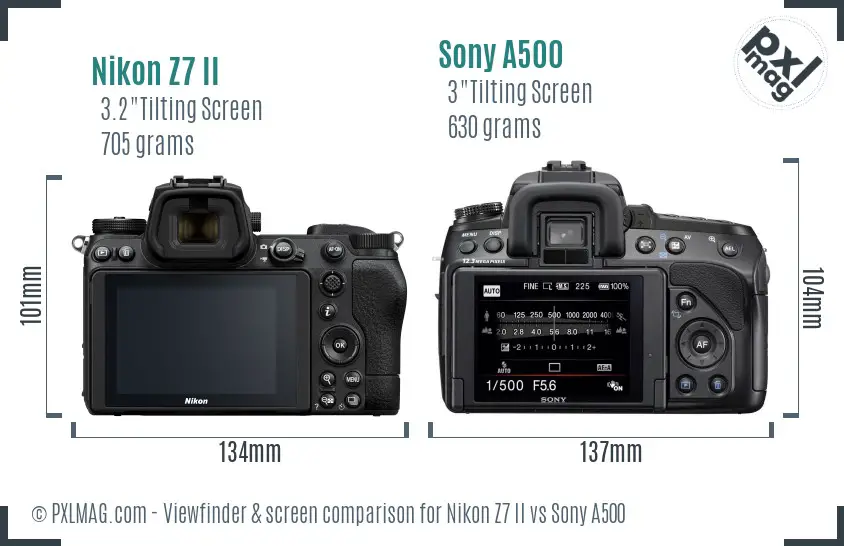 Nikon Z7 II vs Sony A500 Screen and Viewfinder comparison