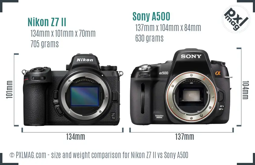 Nikon Z7 II vs Sony A500 size comparison