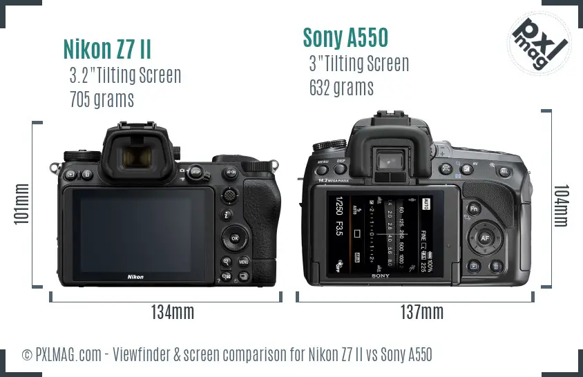 Nikon Z7 II vs Sony A550 Screen and Viewfinder comparison