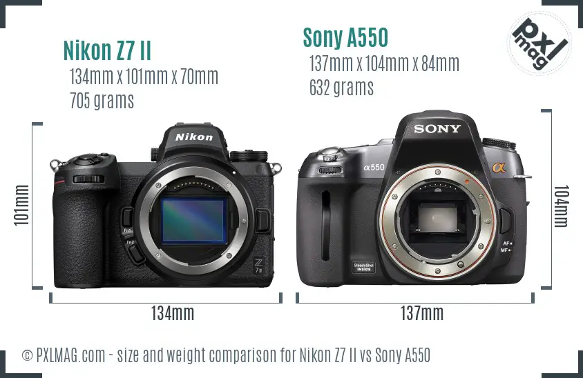 Nikon Z7 II vs Sony A550 size comparison