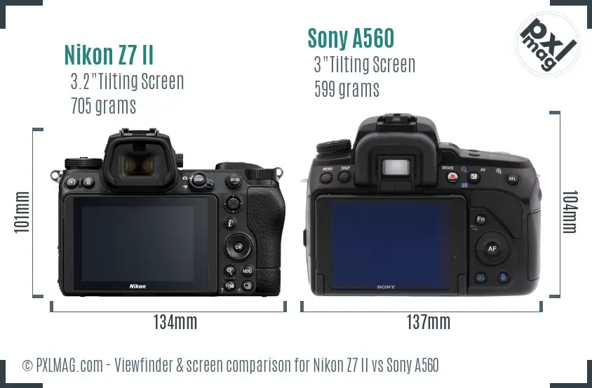 Nikon Z7 II vs Sony A560 Screen and Viewfinder comparison