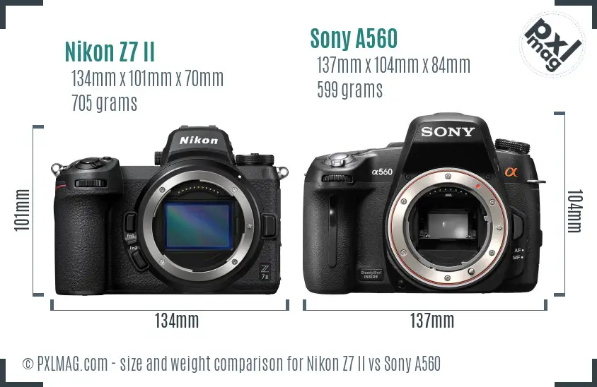 Nikon Z7 II vs Sony A560 size comparison