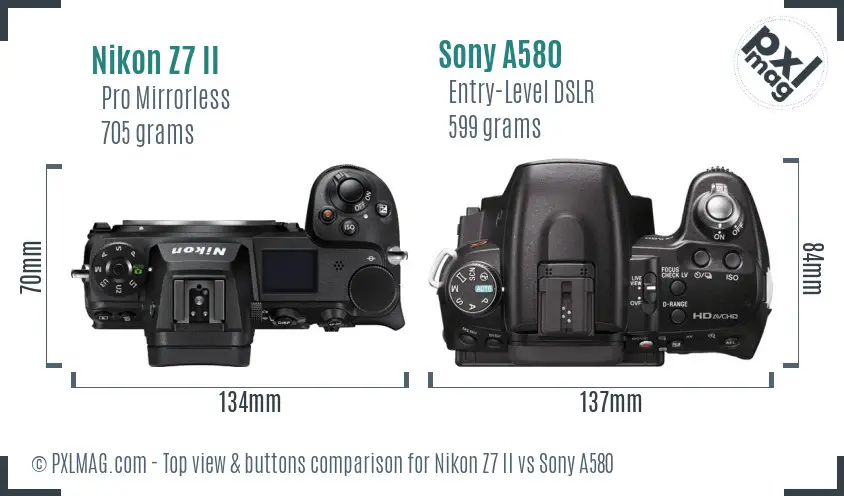 Nikon Z7 II vs Sony A580 top view buttons comparison