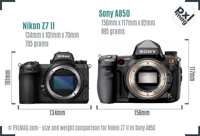 Nikon Z7 II vs Sony A850 size comparison