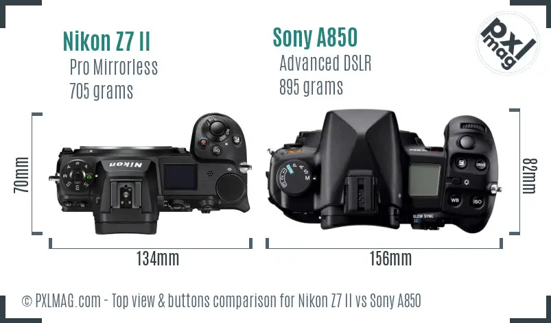 Nikon Z7 II vs Sony A850 top view buttons comparison