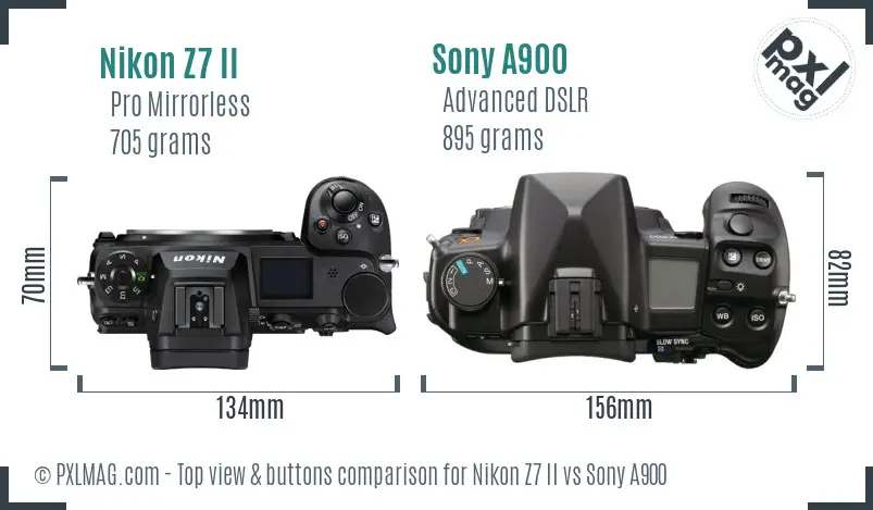 Nikon Z7 II vs Sony A900 top view buttons comparison