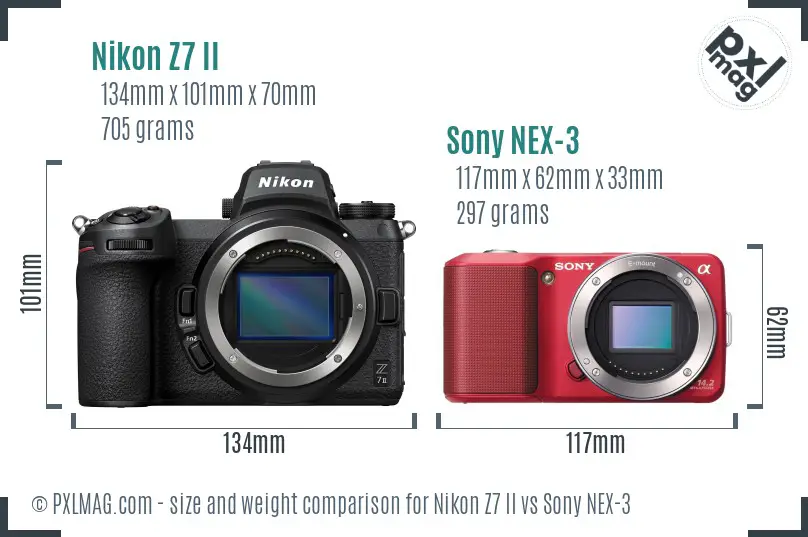 Nikon Z7 II vs Sony NEX-3 size comparison