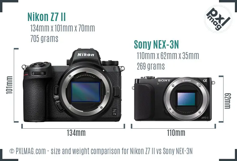 Nikon Z7 II vs Sony NEX-3N size comparison