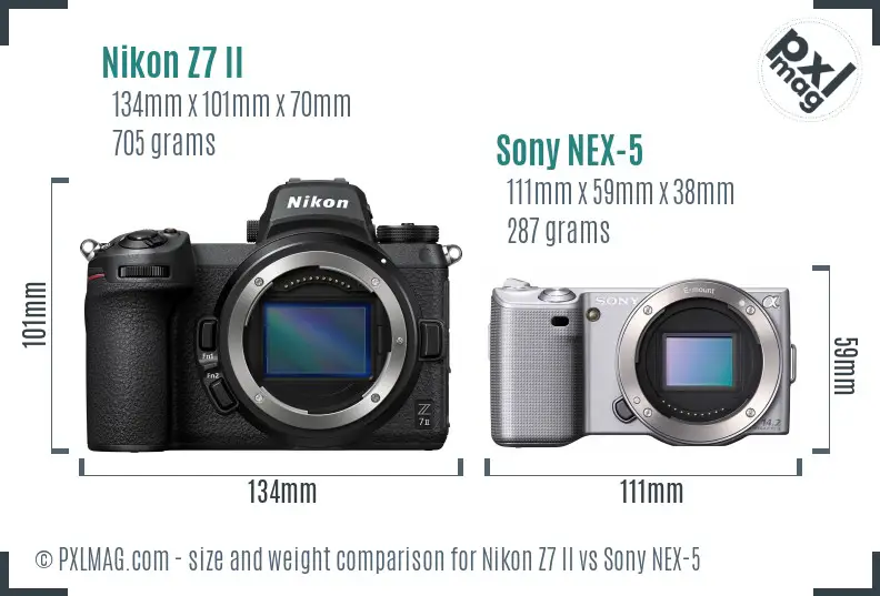 Nikon Z7 II vs Sony NEX-5 size comparison