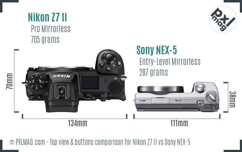 Nikon Z7 II vs Sony NEX-5 top view buttons comparison