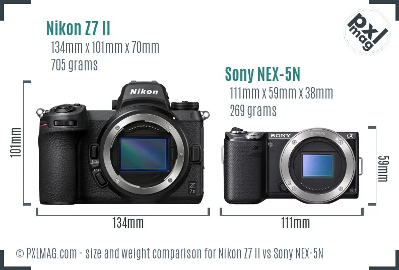 Nikon Z7 II vs Sony NEX-5N size comparison