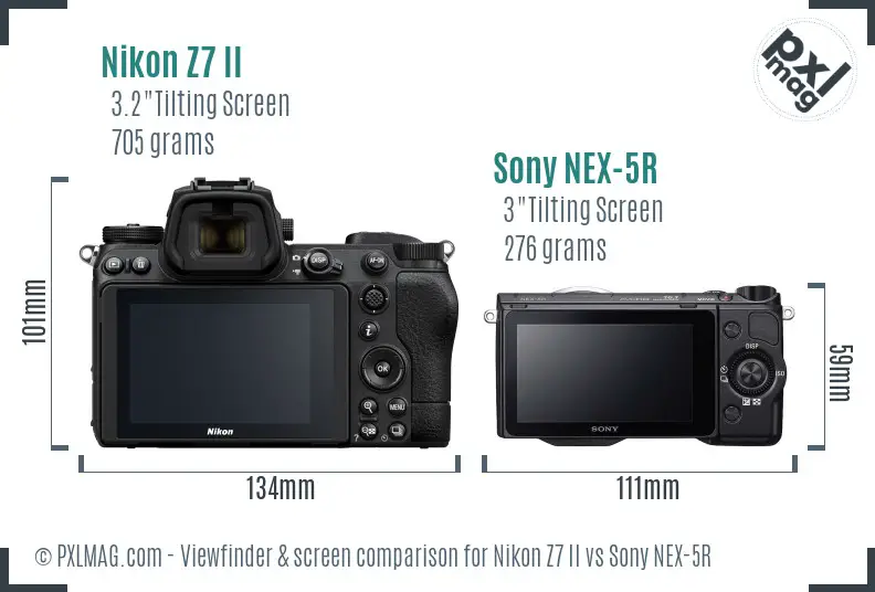 Nikon Z7 II vs Sony NEX-5R Screen and Viewfinder comparison