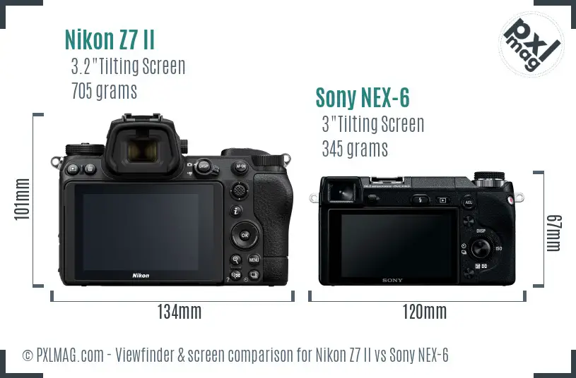 Nikon Z7 II vs Sony NEX-6 Screen and Viewfinder comparison