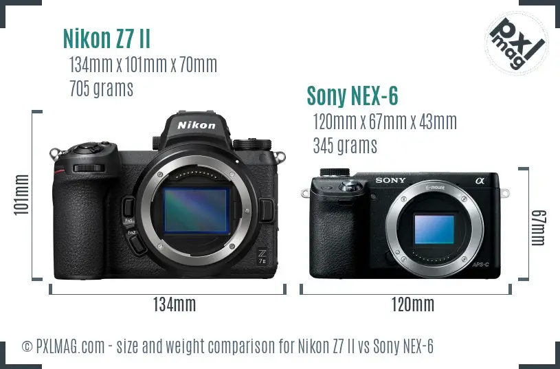 Nikon Z7 II vs Sony NEX-6 size comparison