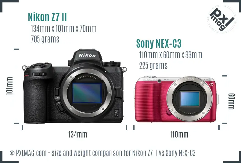Nikon Z7 II vs Sony NEX-C3 size comparison
