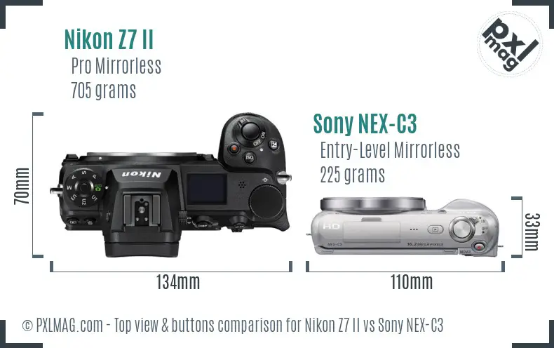 Nikon Z7 II vs Sony NEX-C3 top view buttons comparison